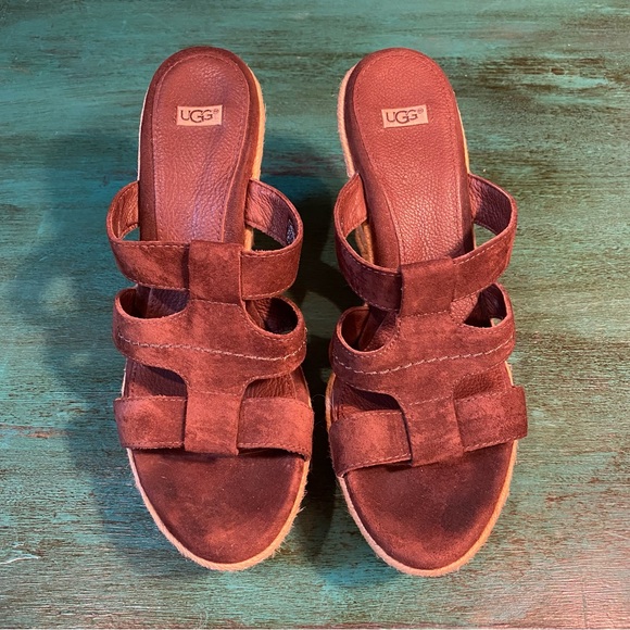 UGG Brand brown suede rope wedge heels 8.5 - Picture 2 of 6